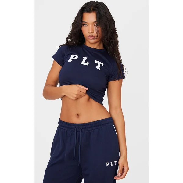 PRETTYLITTLETHING Navy Fitted T Shirt