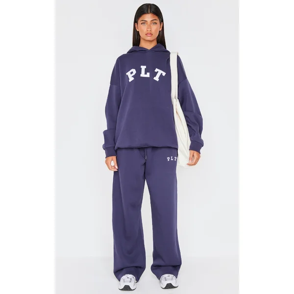PRETTYLITTLETHING Navy Logo Oversize Wide Leg Sweatpants