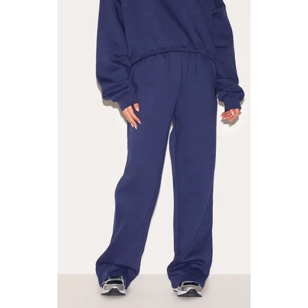 PRETTYLITTLETHING Navy Wide Leg Embroidered Sweatpants