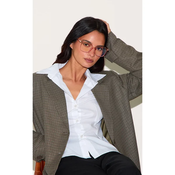 PRETTYLITTLETHING Peach Square Frame Blue Light Readers