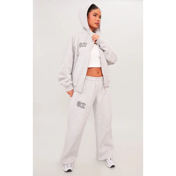 PRETTYLITTLETHING Petite Ash Grey 82 Varsity Wide Leg Sweatpants
