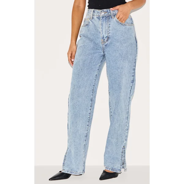 PRETTYLITTLETHING Petite Light Blue Split Hem Jeans