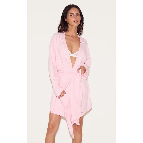 PRETTYLITTLETHING Pink Piping Jersey Robe