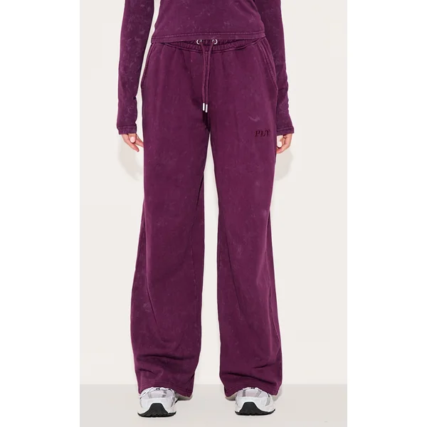 PRETTYLITTLETHING Plum Washed Low Rise Oversized Wide Leg Sweatpants