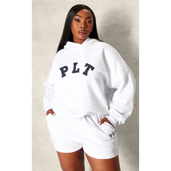 PRETTYLITTLETHING Plus Ash Grey Logo Oversized Hoodie