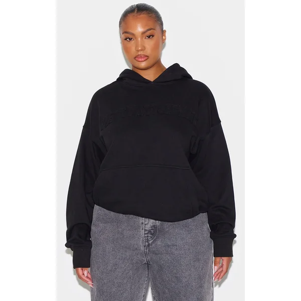 PRETTYLITTLETHING Plus Black Applique Hoodie