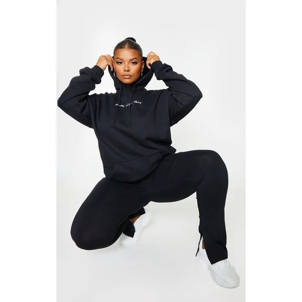 PRETTYLITTLETHING Plus Black Embroidered Hoodie