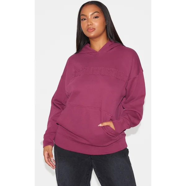 PRETTYLITTLETHING Plus Burgundy Applique Hoodie