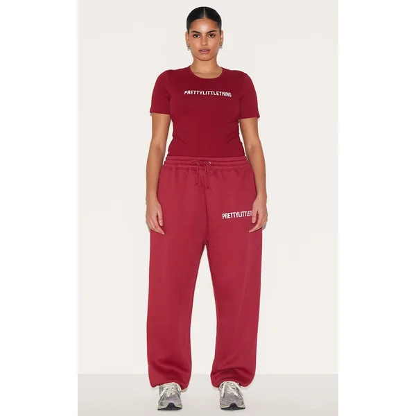 PRETTYLITTLETHING Plus Burgundy High Waisted Cuffed Sweatpants