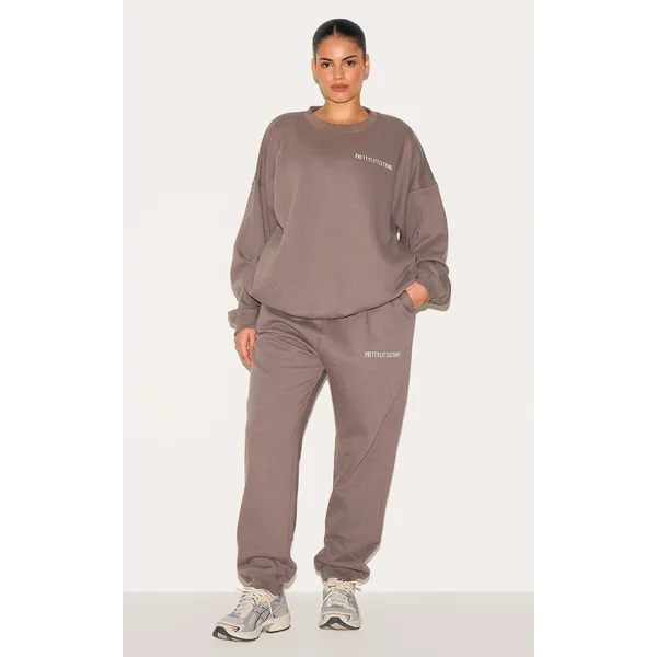 PRETTYLITTLETHING Plus Charcoal Grey Oversized Graphic Sweatpants