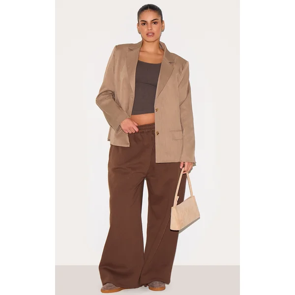 PRETTYLITTLETHING Plus Chocolate Wide Leg Sweatpants