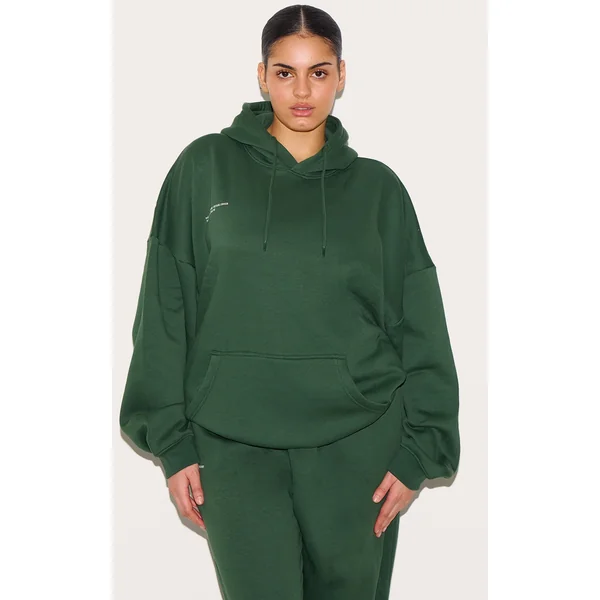 PRETTYLITTLETHING Plus Forest Green Est 2012 Printed Oversized Hoodie