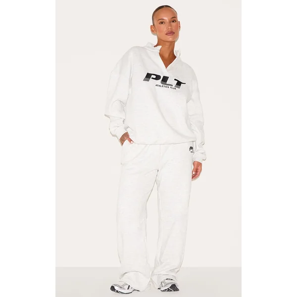 PRETTYLITTLETHING Plus Grey Athletics Club Embroidered Wide Leg Sweatpant