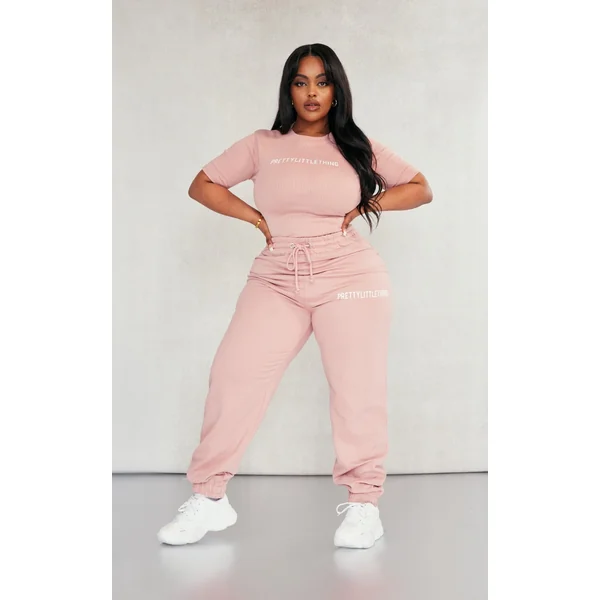PRETTYLITTLETHING Plus Light Pink High Waisted Cuffed Sweatpants