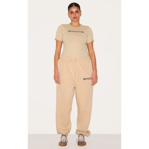 PRETTYLITTLETHING Plus Oatmeal High Waisted Cuffed Sweatpants
