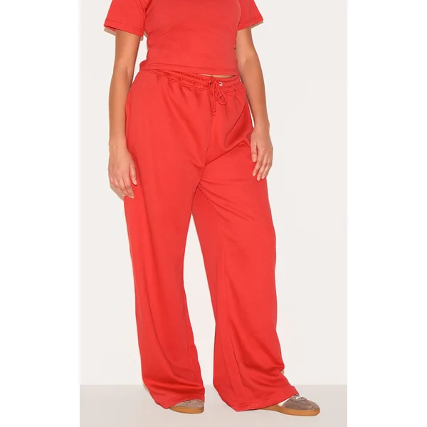 PRETTYLITTLETHING Plus Red Wide Leg Sweatpants