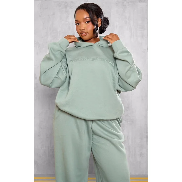 PRETTYLITTLETHING Plus Sage Athletics Club Embossed Oversized Hoodie