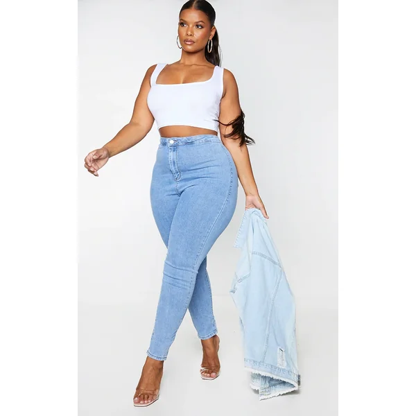 PRETTYLITTLETHING Plus Vintage Wash Disco Skinny Jeans