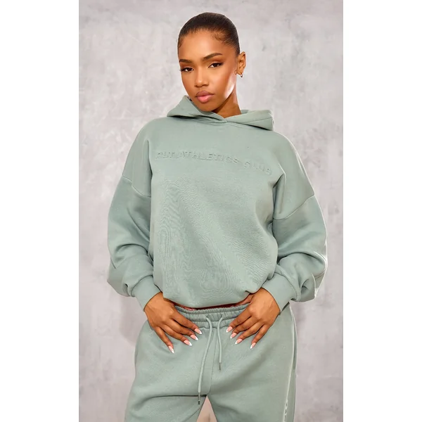PRETTYLITTLETHING Sage Athletics Club Embossed Graphic Oversized Hoodie