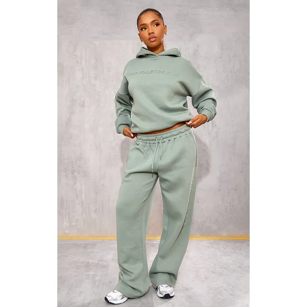 PRETTYLITTLETHING Sage Athletics Club Embossed Straight Leg Sweatpants