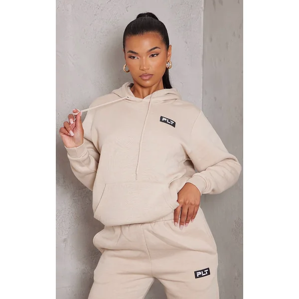 PRETTYLITTLETHING Sand Logo Badge Detail Oversized Hoodie