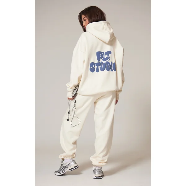 PRETTYLITTLETHING Sand Premium Studio Print Oversized Hoodie