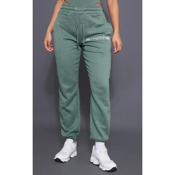 PRETTYLITTLETHING Sea Green Logo High Waisted Cuffed Sweatpant