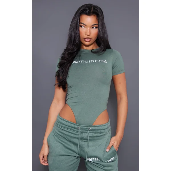 PRETTYLITTLETHING Sea Green Logo Short Sleeved Bodysuit