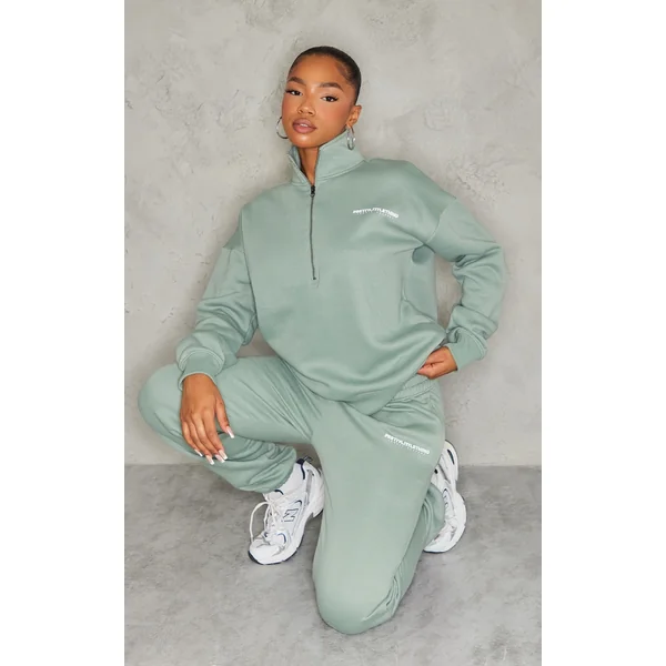 PRETTYLITTLETHING Sea Green Printed Sweatshirt