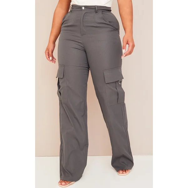 PRETTYLITTLETHING Shape Charcoal Buckle Detail Cargo Wide Leg Pants