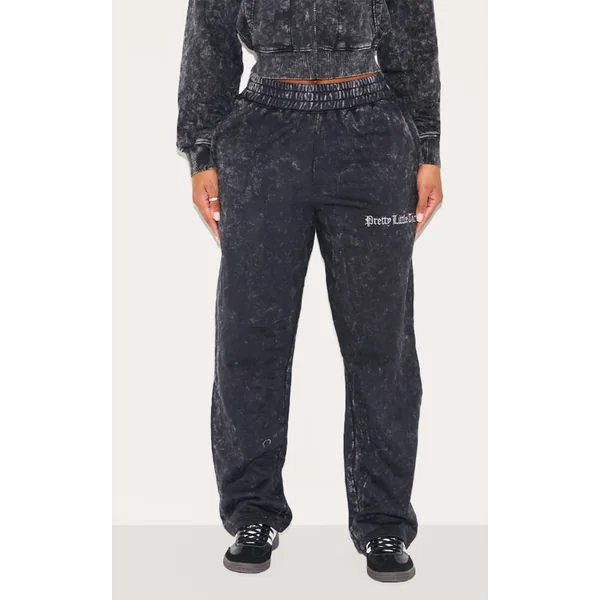 PRETTYLITTLETHING Shape Charcoal Grey Printed High Waist Wide Leg Sweatpants