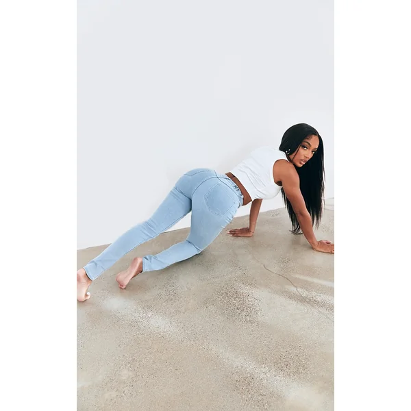 PRETTYLITTLETHING Shape Light Blue Wash High Waisted Super Stretch Denim Jeans