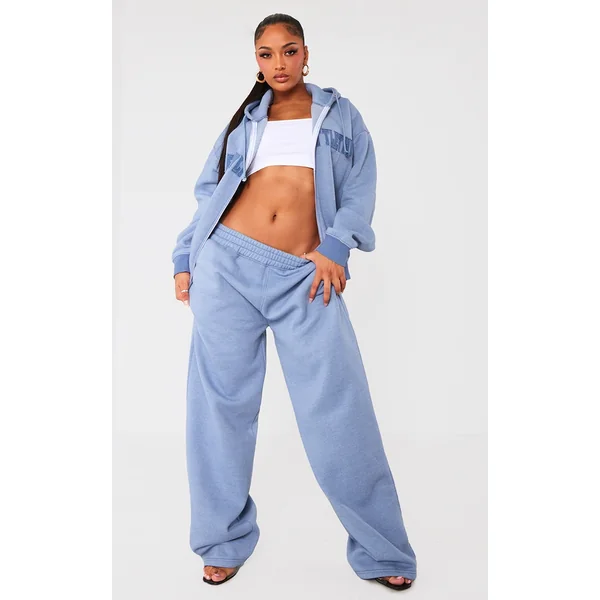 PRETTYLITTLETHING Shape Petrol Blue Washed Wide Leg Sweatpants