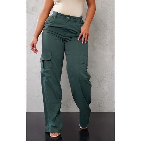 PRETTYLITTLETHING Shape Pine Green Buckle Detail Cargo Wide Leg Pants