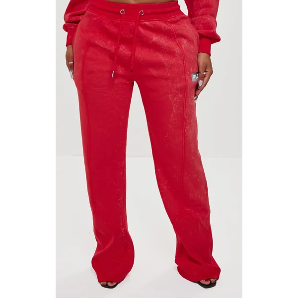 PRETTYLITTLETHING Shape Washed Red Wide Leg Sweatpants