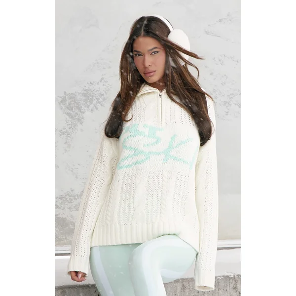 PRETTYLITTLETHING SKI Cream Jacquard Oversized Sweater