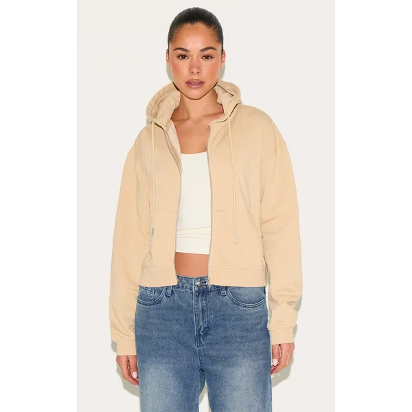 PRETTYLITTLETHING Stone Washed Embroidered Zip Up Hoodie