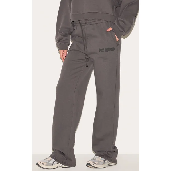 PRETTYLITTLETHING Tall Charcoal Premium Studio Print Straight Leg Sweatpants