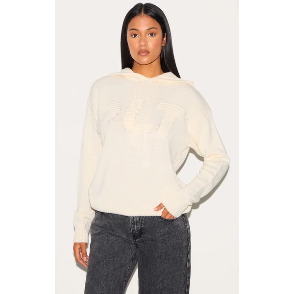 PRETTYLITTLETHING Tall Cream Long Sleeve Knitted Hoodie