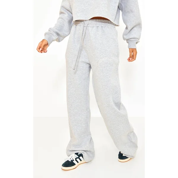 PRETTYLITTLETHING Tall Grey Marl Drawstring Wide Leg Sweatpants