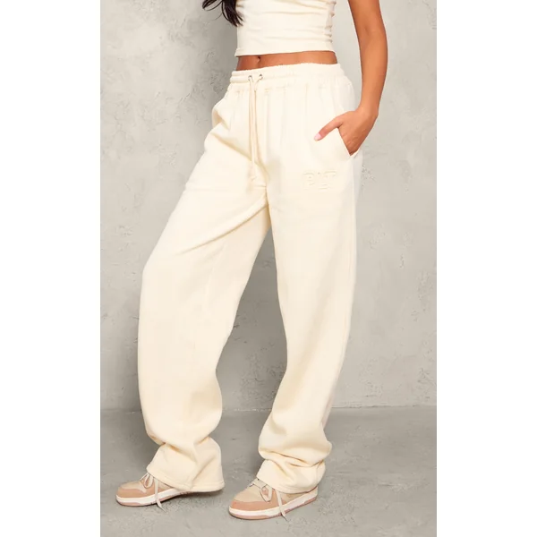 PRETTYLITTLETHING Tall Stone Embroidered Wide Leg Sweatpants