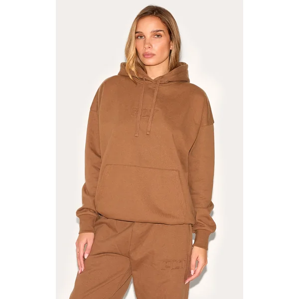 PRETTYLITTLETHING Taupe Premium Embossed Oversized Hoodie