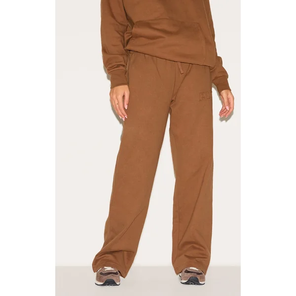 PRETTYLITTLETHING Taupe Premium Embossed Wide Leg Sweatpants