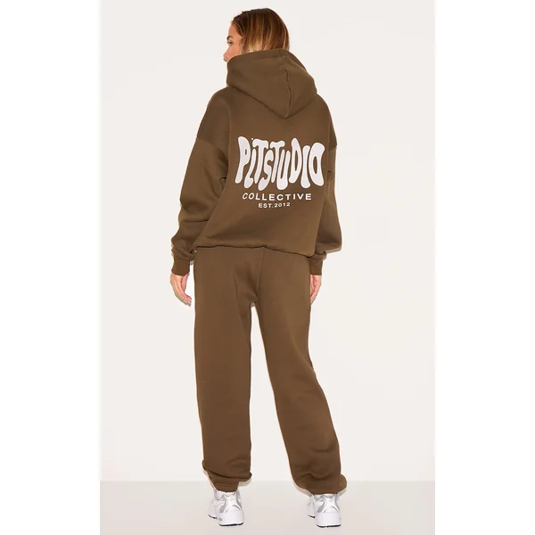 PRETTYLITTLETHING Taupe Studio Print Oversized Hoodie