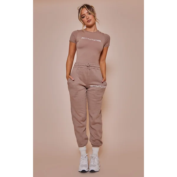 PRETTYLITTLETHING Toffee Logo High Waisted Cuffed Sweatpant