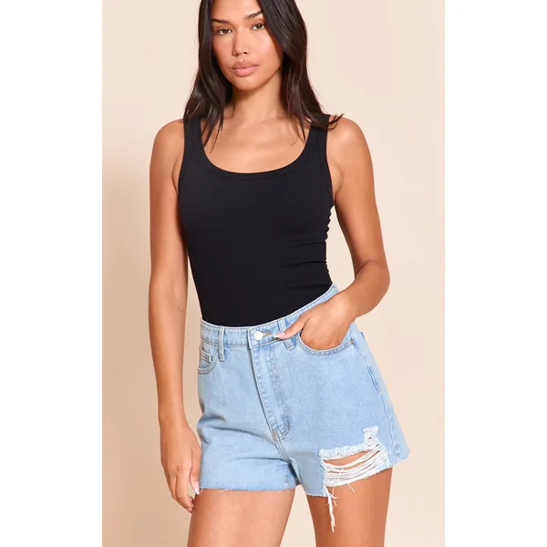 PRETTYLITTLETHING Vintage Wash Ripped Denim Mom Shorts