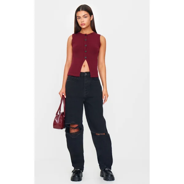 PRETTYLITTLETHING Washed Black Extreme Ripped Hem Boyfriend Jeans