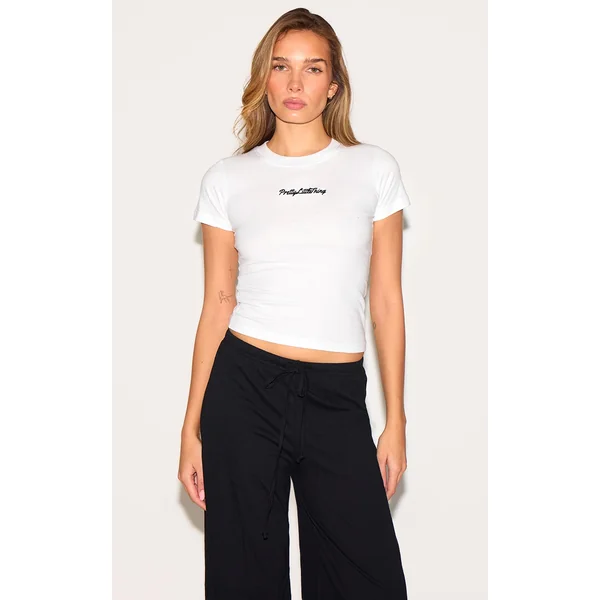 PRETTYLITTLETHING White Plt Embroidered Baby Doll Tee