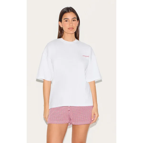 PRETTYLITTLETHING White Stripe Oversized Tee Short PJ Set