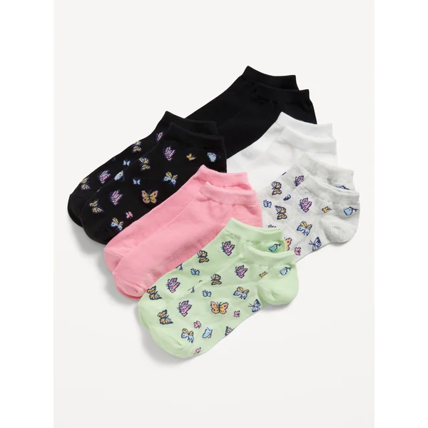 Printed Ankle Socks 6-Pack for Girls - Pink Butterfly